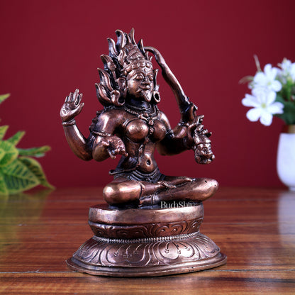 Pure Copper Dakshina Kali Sitting Idol | Fierce Form Goddess Kali Murti