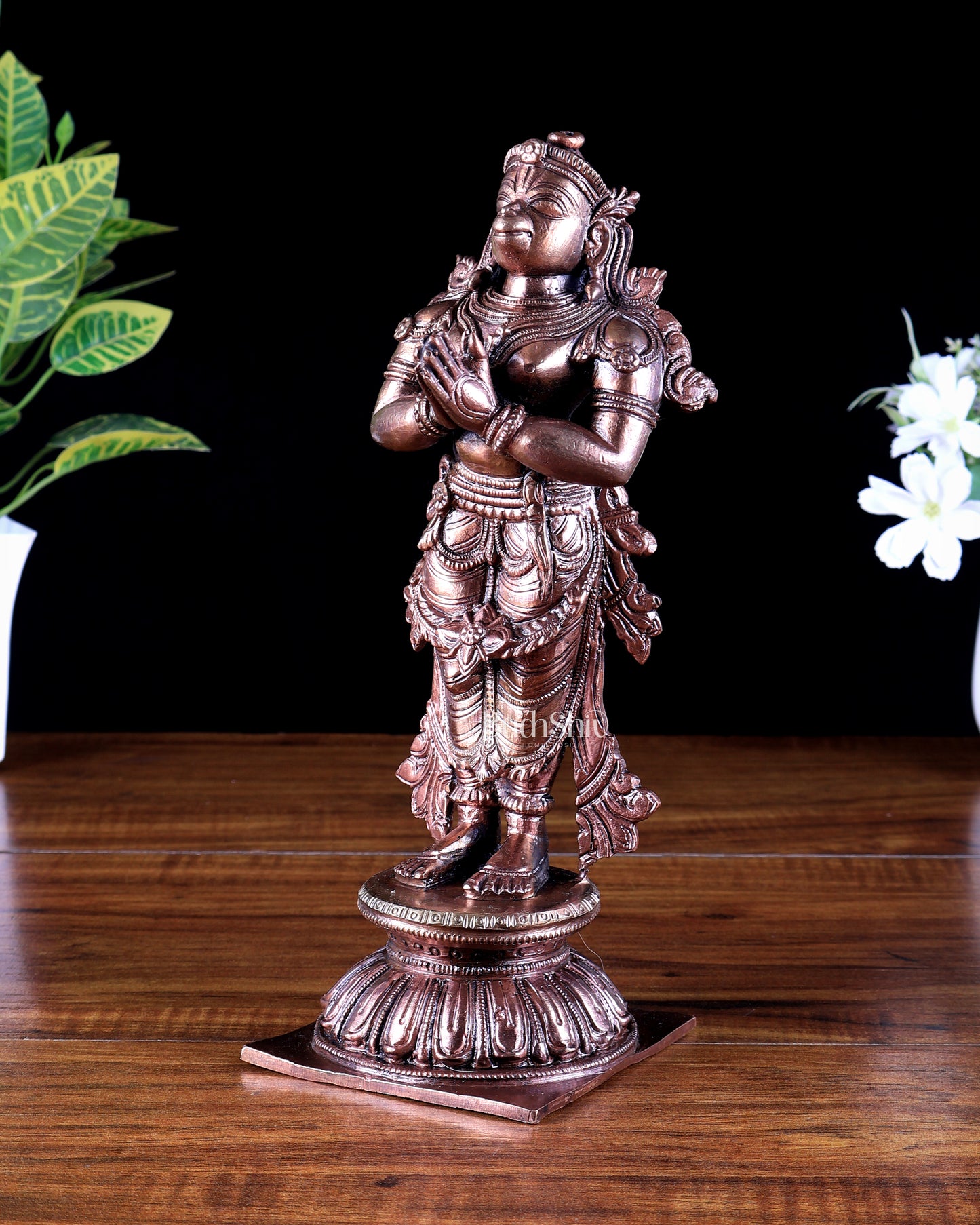 Pure Copper Standing Anjaneya Hanuman Idol | Anjali Namaskar Mudra Murti 9.5 inch