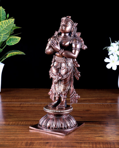 Pure Copper Standing Anjaneya Hanuman Idol | Anjali Namaskar Mudra Murti 9.5 inch