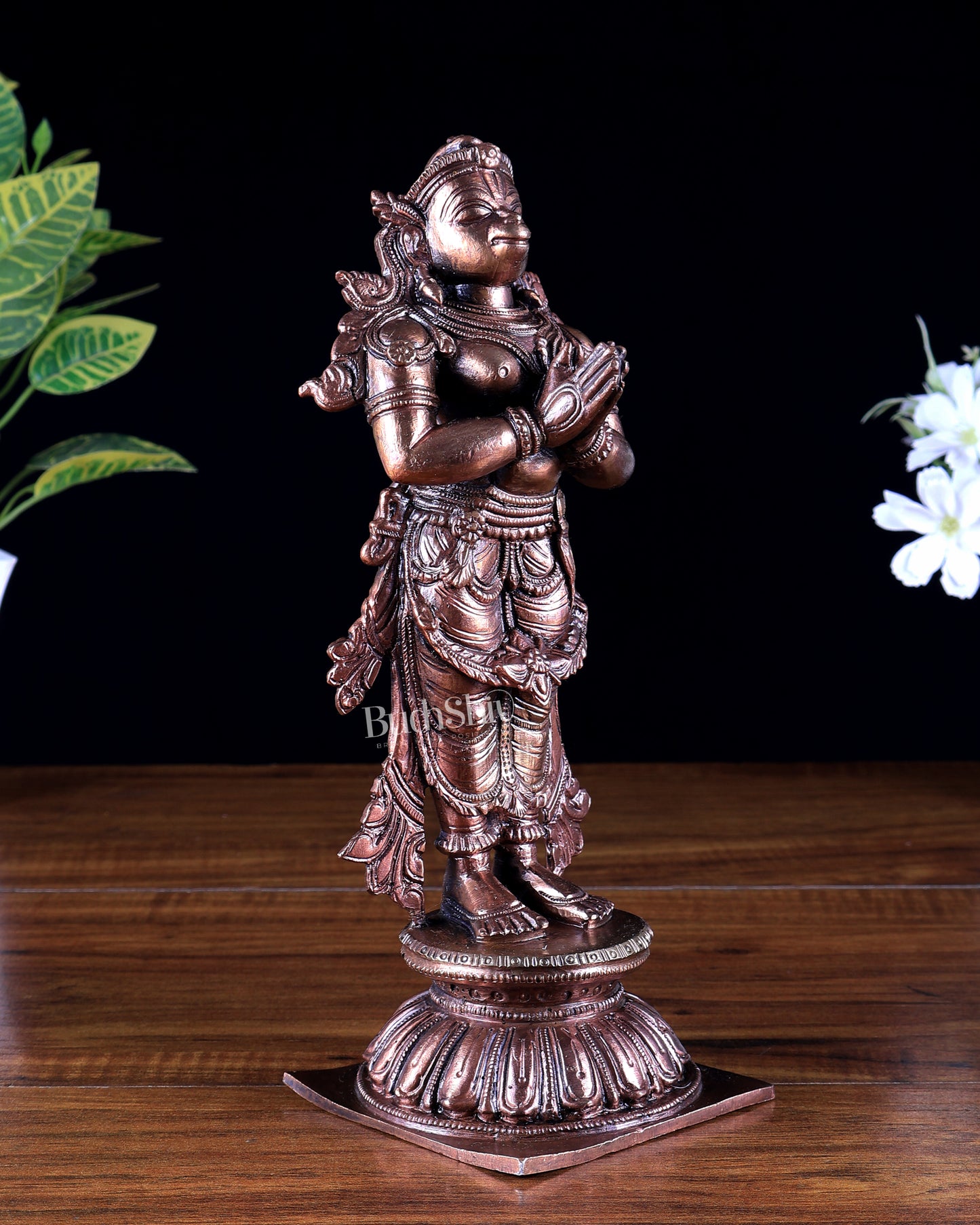 Pure Copper Standing Anjaneya Hanuman Idol | Anjali Namaskar Mudra Murti 9.5 inch