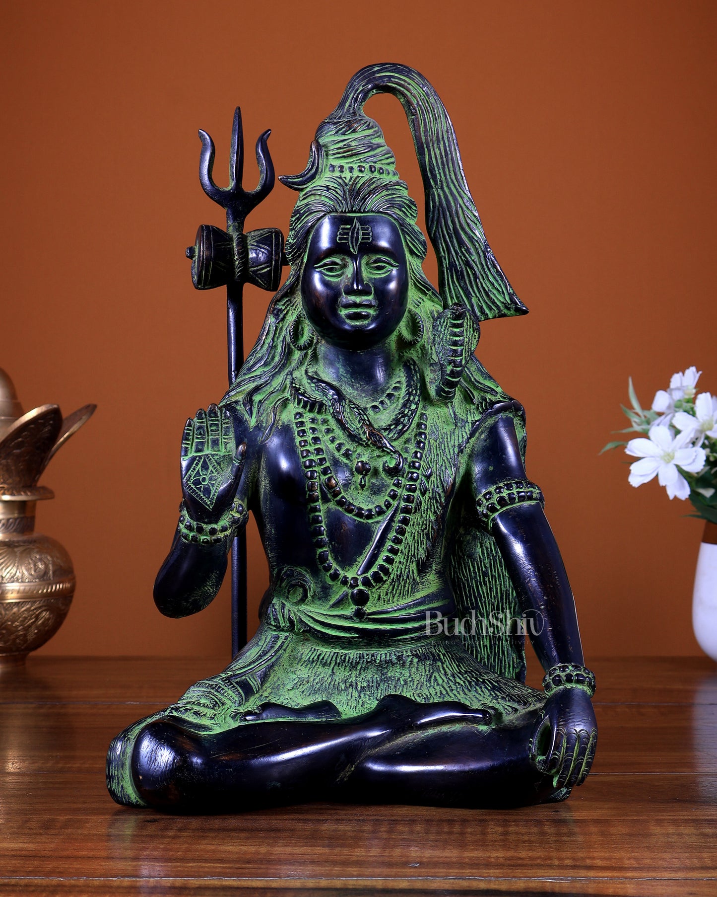Pure Brass Lord Shiva Vintage Idol | Black & Green Tone Murti