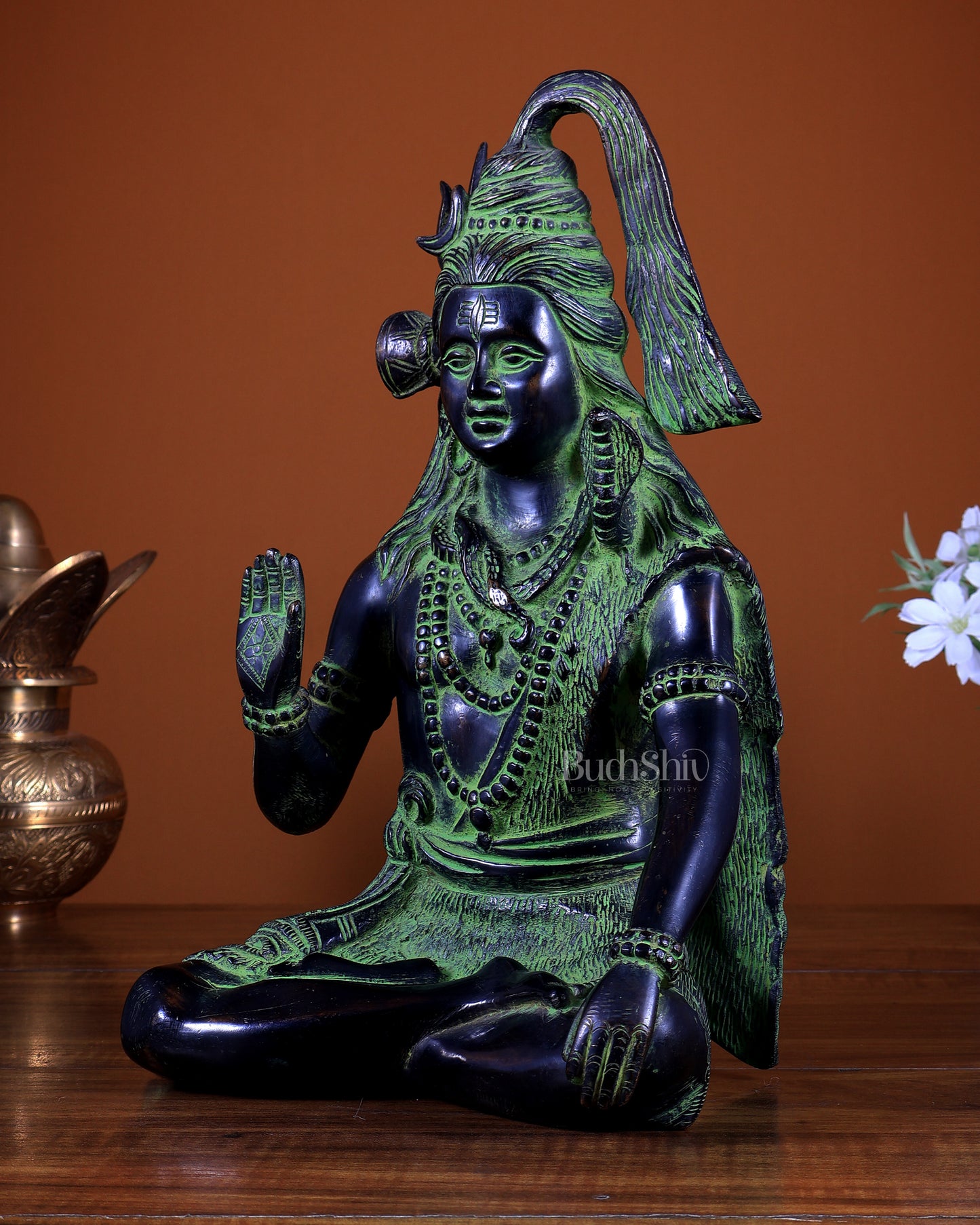 Pure Brass Lord Shiva Vintage Idol | Black & Green Tone Murti