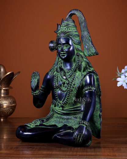 Pure Brass Lord Shiva Vintage Idol | Black & Green Tone Murti