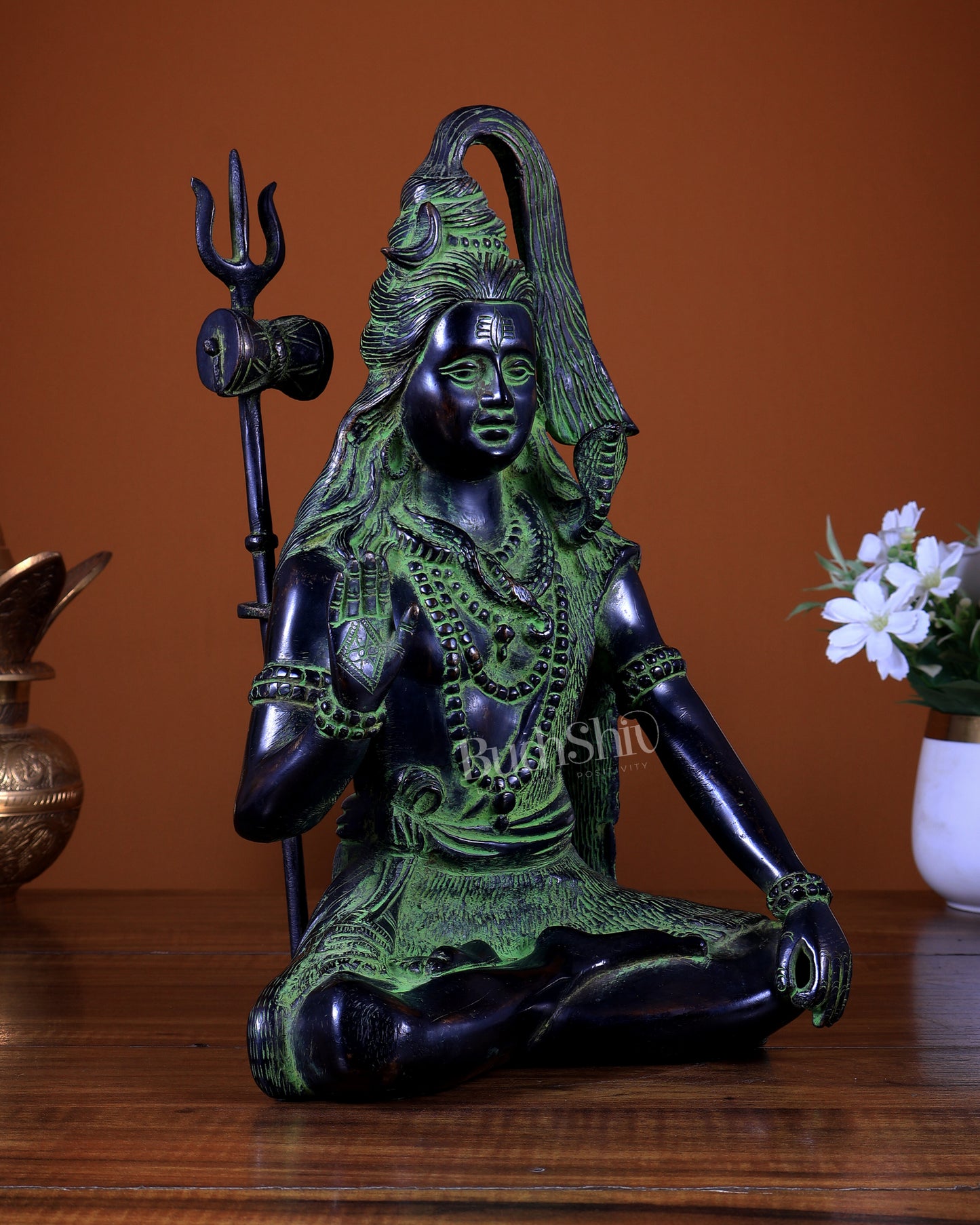 Pure Brass Lord Shiva Vintage Idol | Black & Green Tone Murti