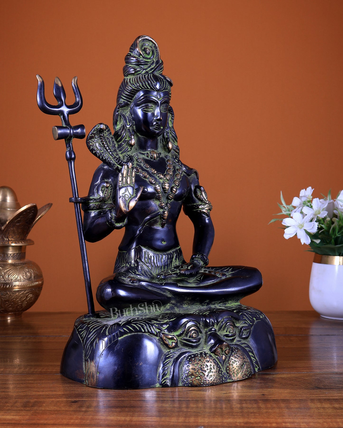 Brass Shiva Statue black and green 13"