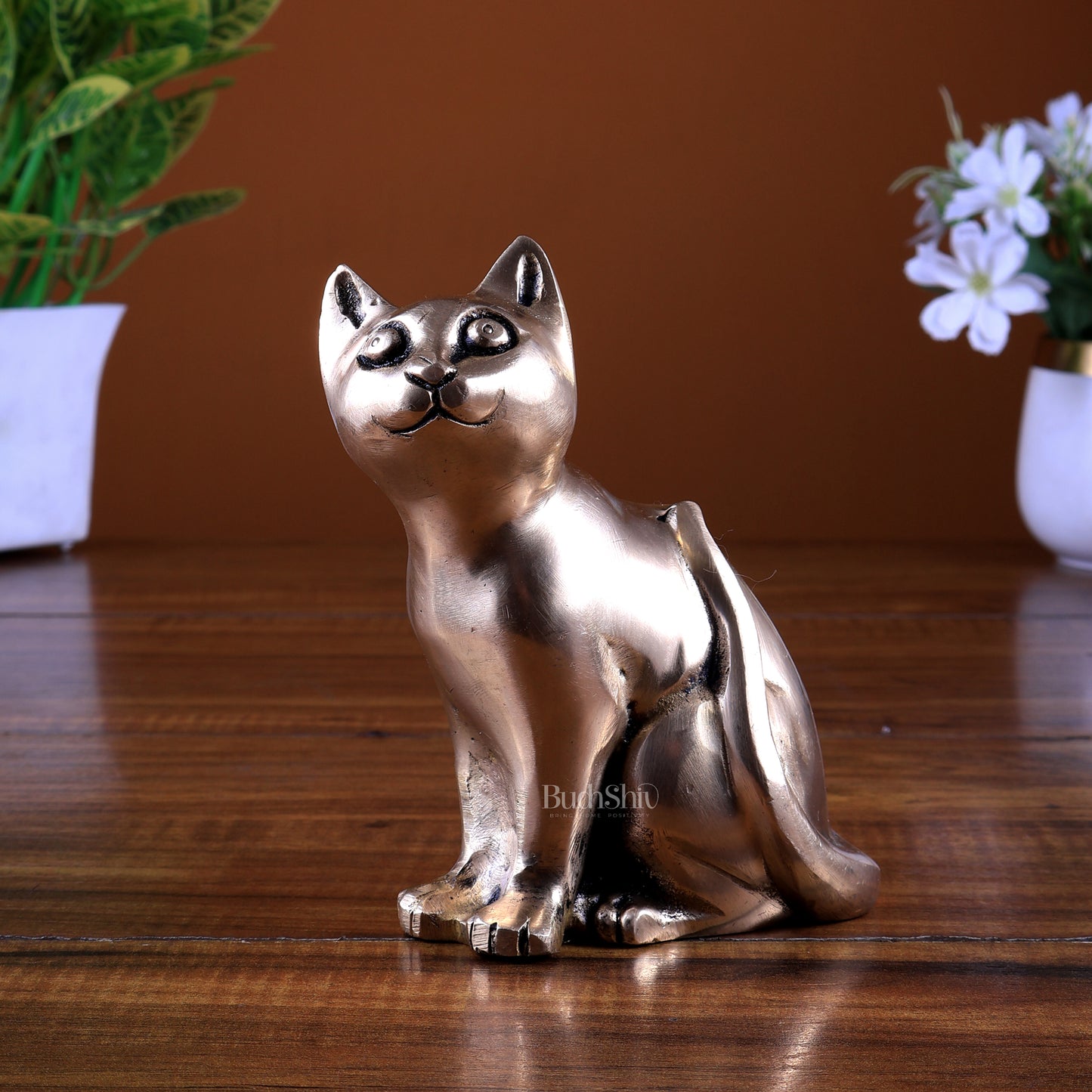 Brass Sitting Cat Statue | Vastu Decorative Showpiece