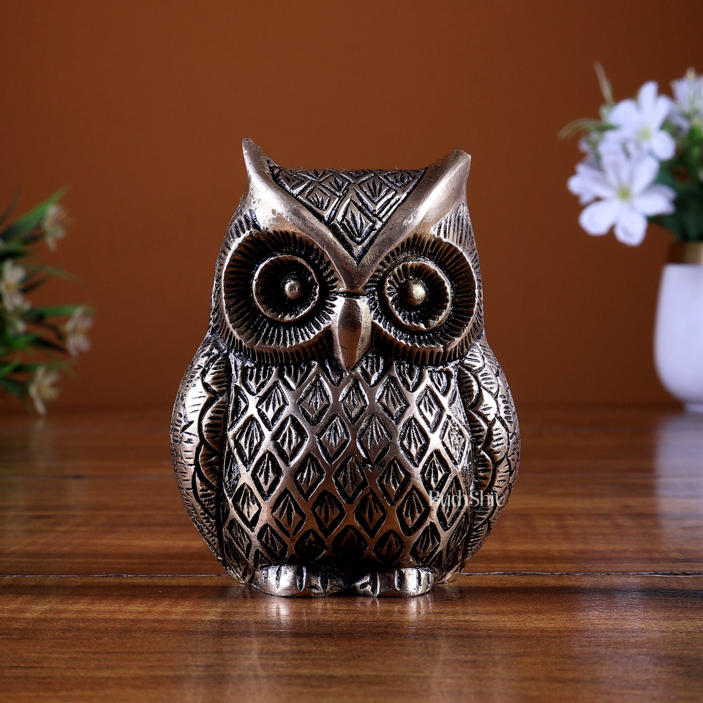 Brass Owl Statue | Superfine Carved Vastu Approved Showpiece