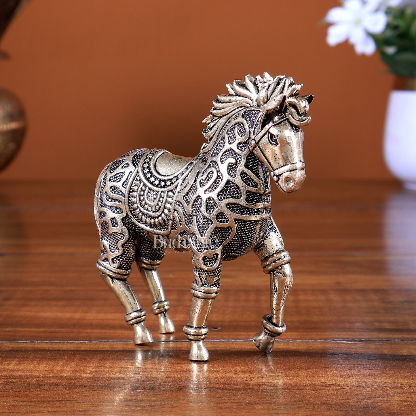 Brass Trotting Horse Showpiece | Mosaic Design Vastu Decorative Statue