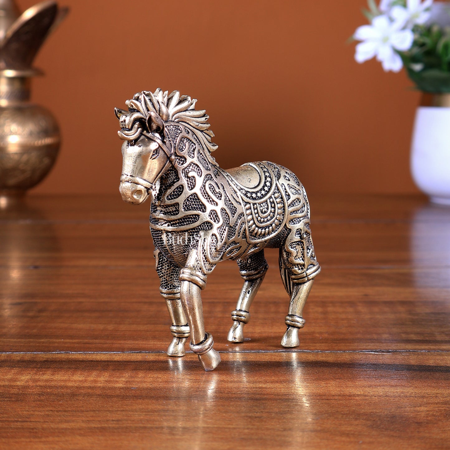Brass Trotting Horse Showpiece | Mosaic Design Vastu Decorative Statue