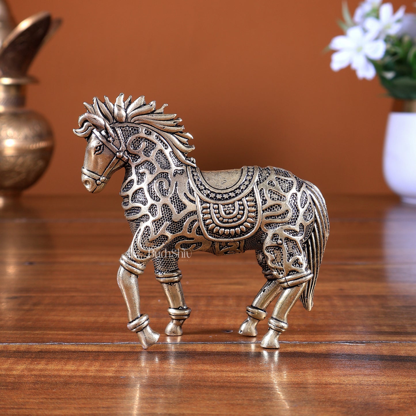 Brass Trotting Horse Showpiece | Mosaic Design Vastu Decorative Statue