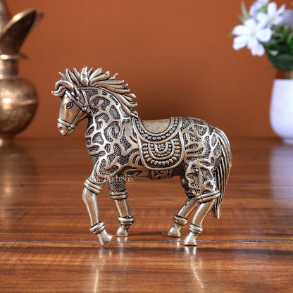 Brass Trotting Horse Showpiece | Mosaic Design Vastu Decorative Statue