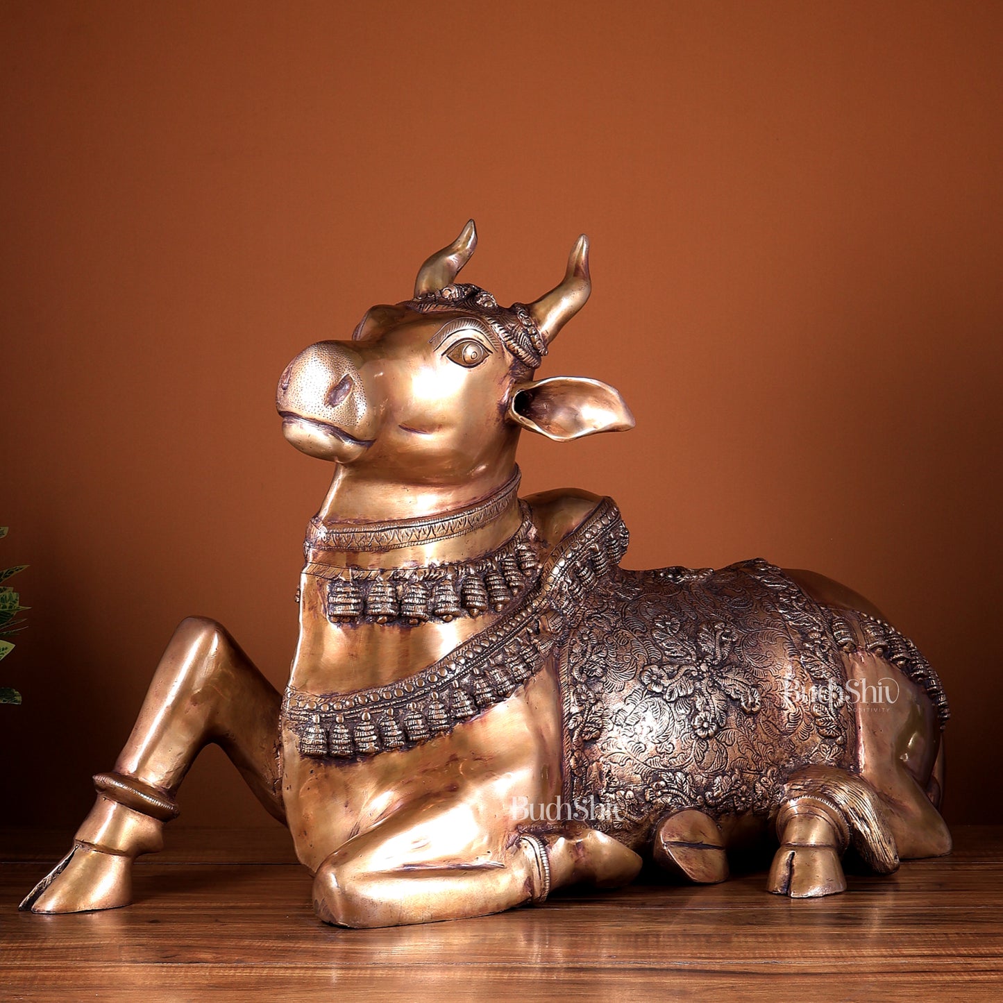 Brass Large Nandi Statue 34 inch dull gold finish