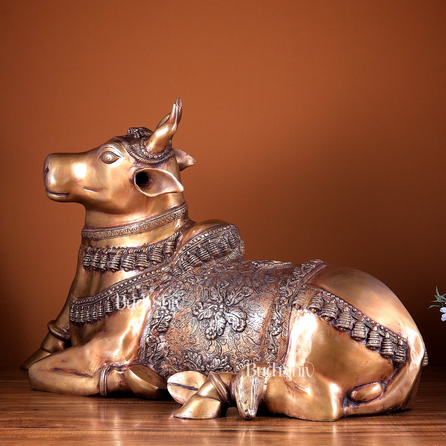 Brass Large Nandi Statue 34 inch dull gold finish