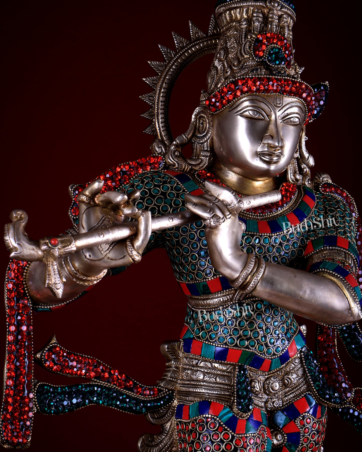 Unique Brass Krishna Statue - 26" meenakari work