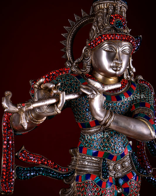 Unique Brass Krishna Statue - 26" meenakari work