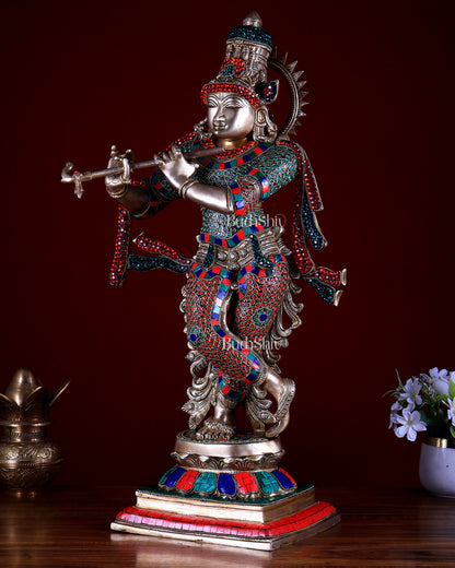 Unique Brass Krishna Statue - 26" meenakari work