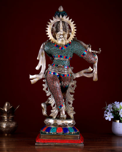 Unique Brass Krishna Statue - 26" meenakari work