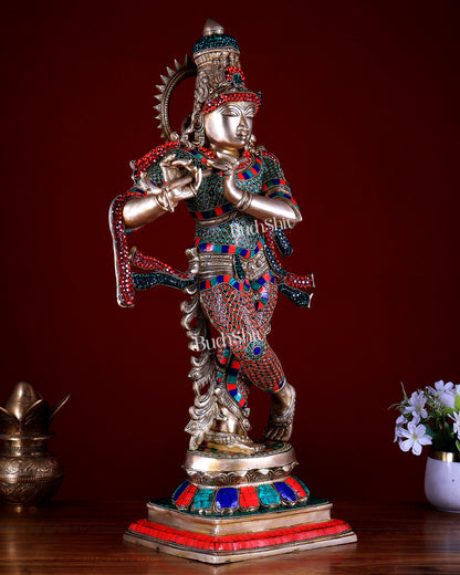 Unique Brass Krishna Statue - 26" meenakari work