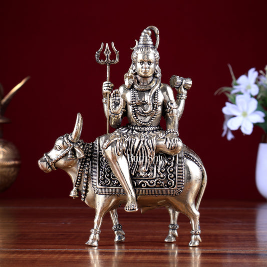 Brass Shiva Sitting Nandi Idol Superfine 6 inch