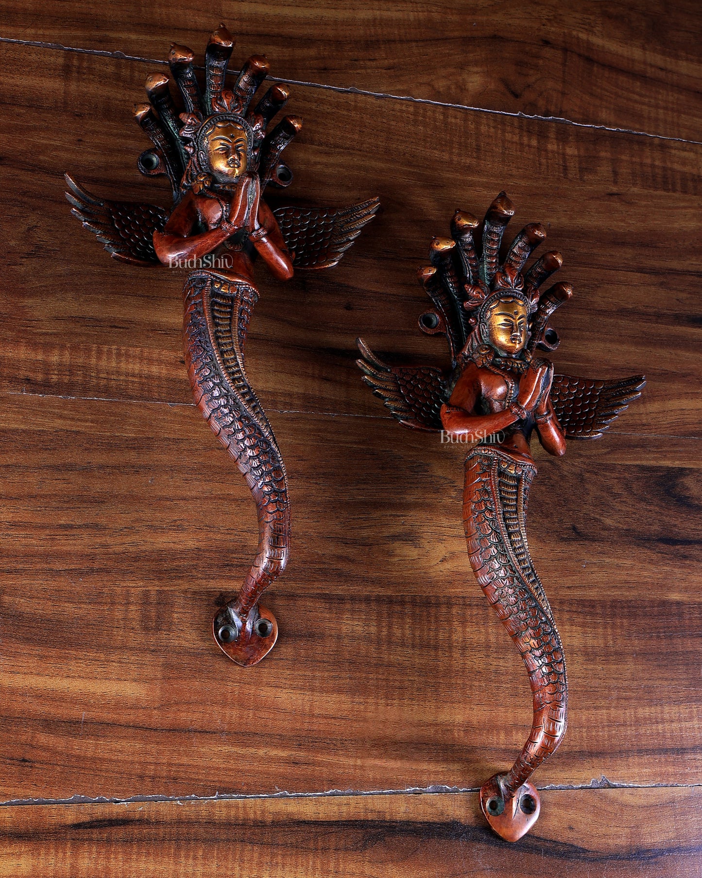 Pure Brass namaste Naga kanya Door Handles Pair – 13.5"