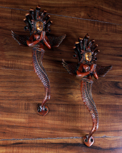 Pure Brass namaste Naga kanya Door Handles Pair – 13.5"