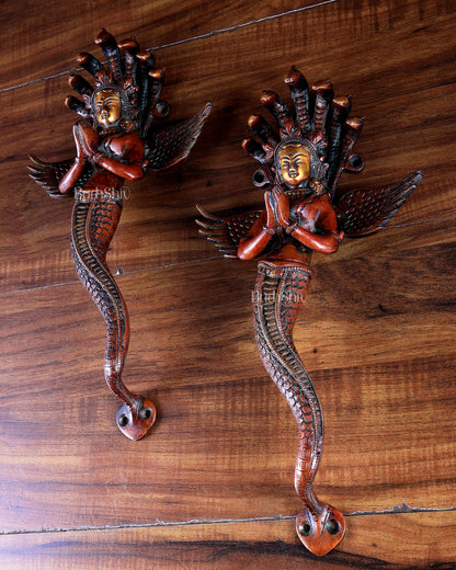 Pure Brass namaste Naga kanya Door Handles Pair – 13.5"