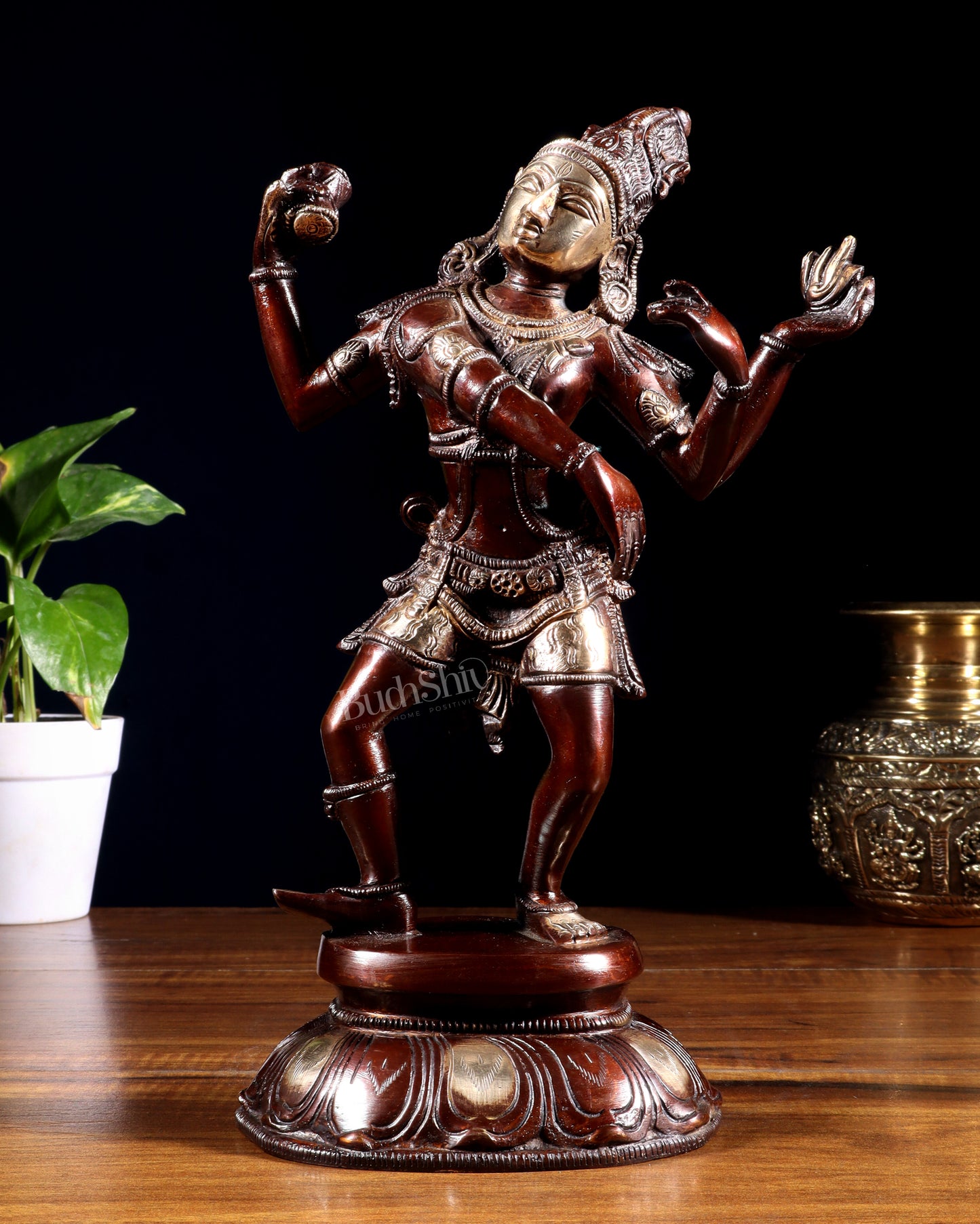 Pure Brass Dancing Shiva Statue - 11-Inch