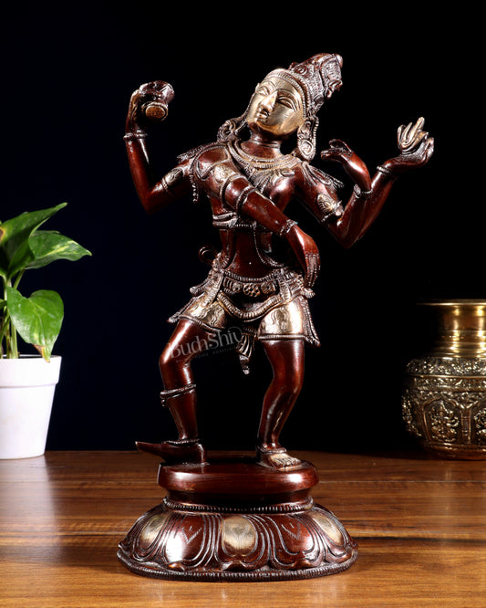 Pure Brass Dancing Shiva Statue - 11-Inch