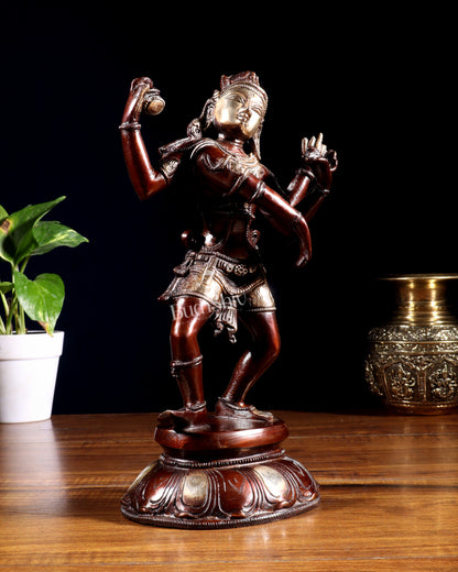 Pure Brass Dancing Shiva Statue - 11-Inch