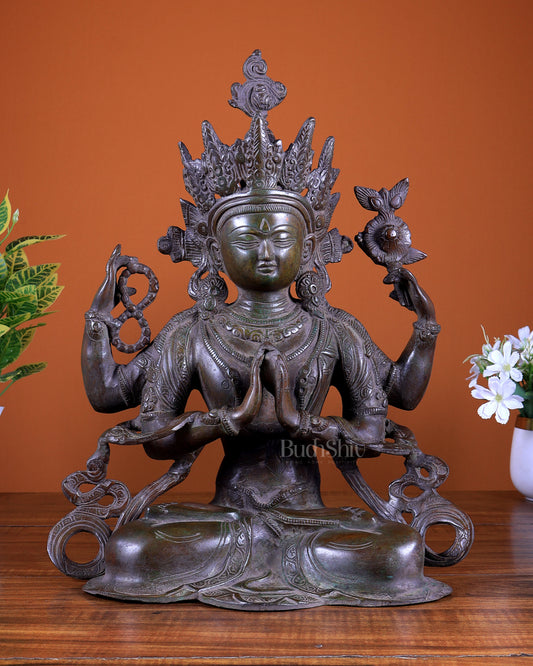 Brass Chenrezig (Avalokiteshvara) Vintage Statue 15 inch
