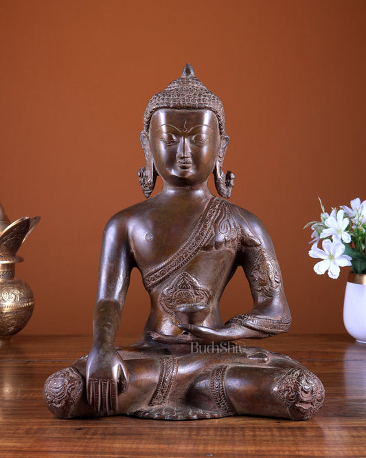 Brass Buddha Statue – Copper Tone Spiritual Artefact 12 inch