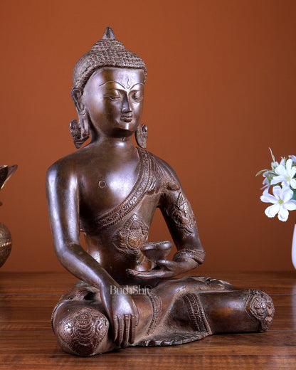 Brass Buddha Statue – Copper Tone Spiritual Artefact 12 inch