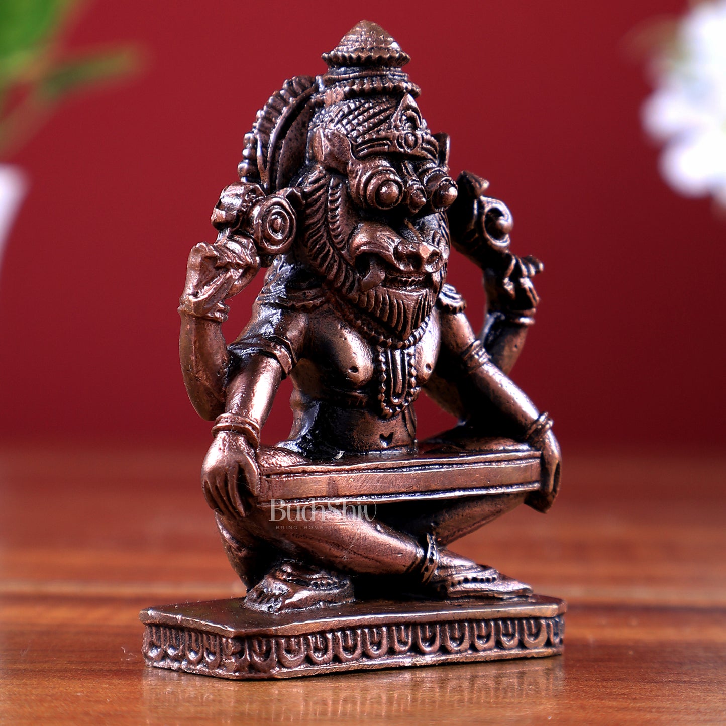 Pure Copper Yog Narasimha Miniature Idol 3 inch