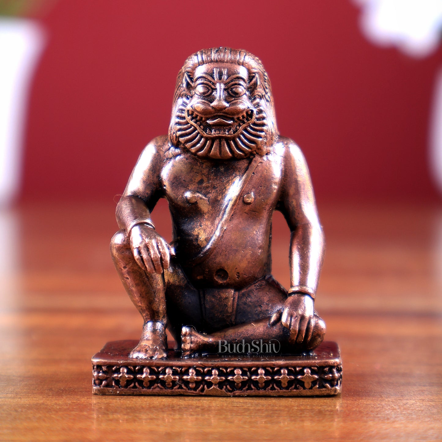 Pure Copper Shanta Narasimha Miniature Idol – Sacred Calm 2 inch