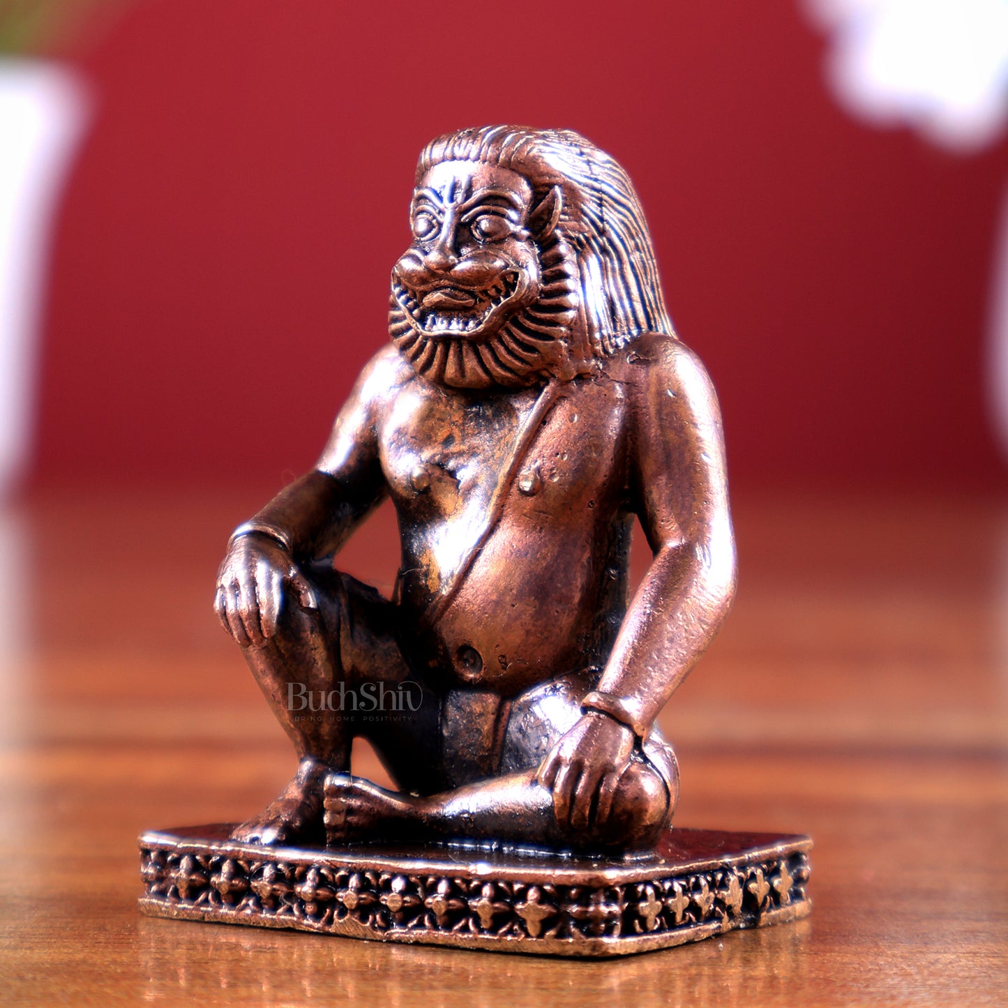 Pure Copper Shanta Narasimha Miniature Idol – Sacred Calm 2 inch