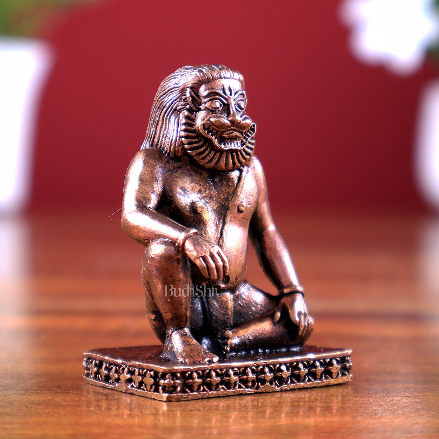 Pure Copper Shanta Narasimha Miniature Idol – Sacred Calm 2 inch
