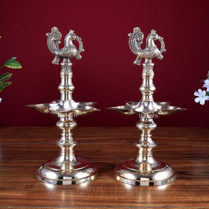 Brass Peacock Lamp Pair (Annam Pakshi Design) – Panchdeep Traditional Oil Lamps (Set of 2)