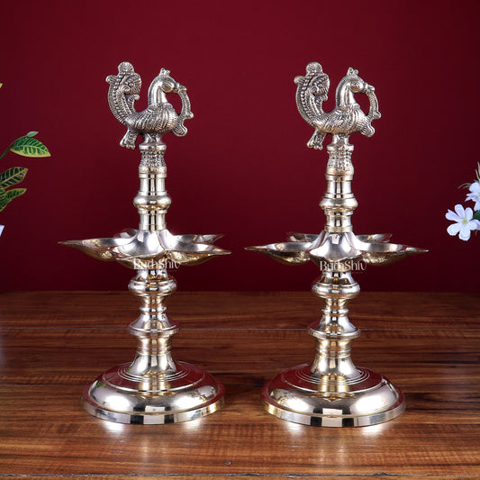 Brass Peacock Lamp Pair (Annam Pakshi Design) – Panchdeep Traditional Oil Lamps (Set of 2)