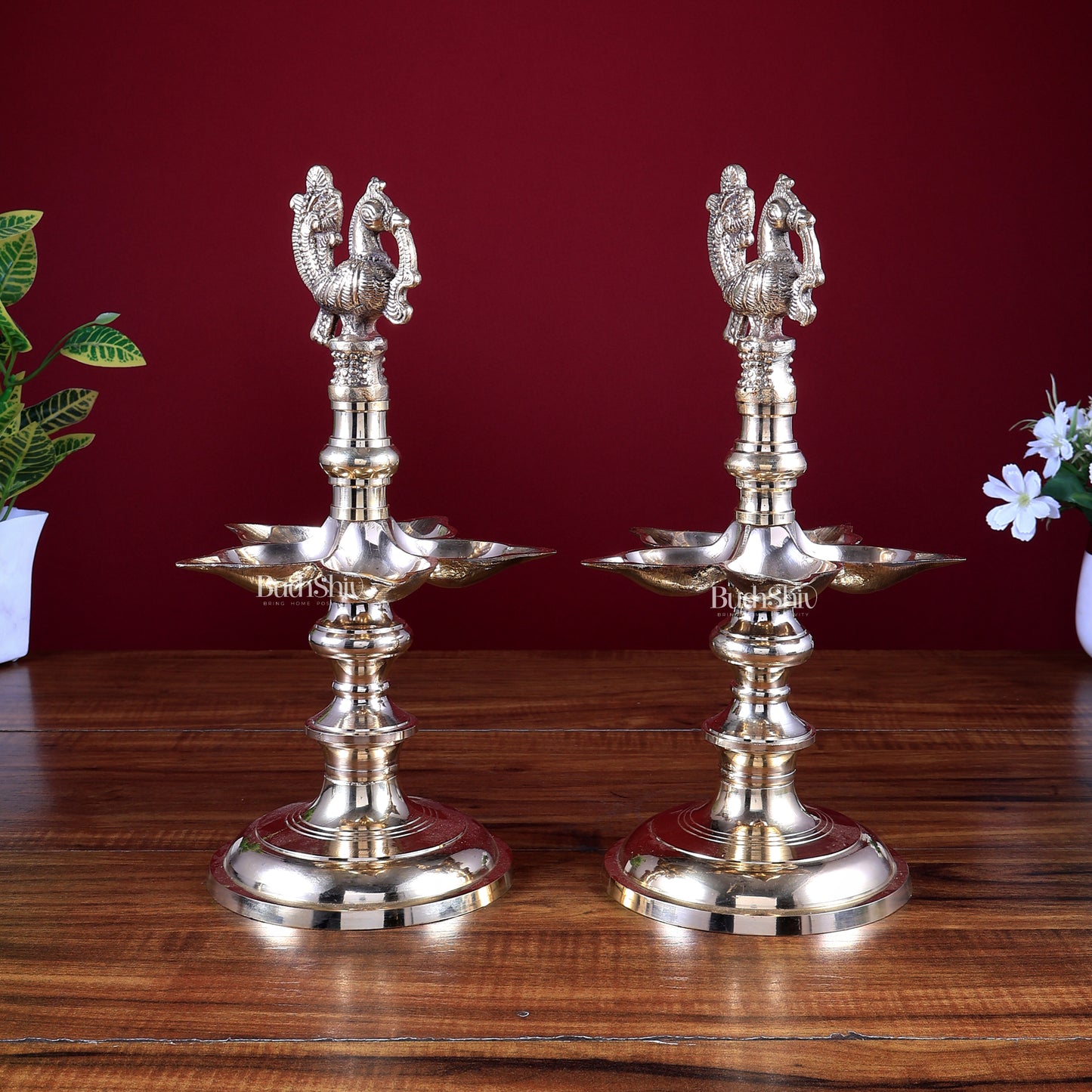 Brass Peacock Lamp Pair (Annam Pakshi Design) – Panchdeep Traditional Oil Lamps (Set of 2)