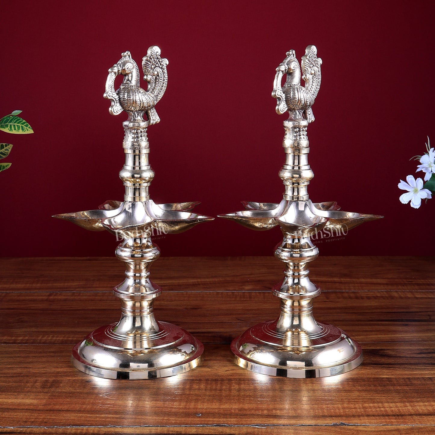 Brass Peacock Lamp Pair (Annam Pakshi Design) – Panchdeep Traditional Oil Lamps (Set of 2)