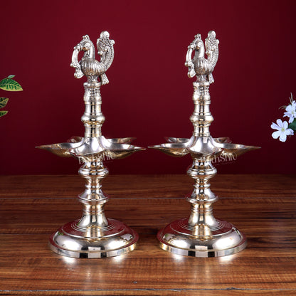 Brass Peacock Lamp Pair (Annam Pakshi Design) – Panchdeep Traditional Oil Lamps (Set of 2)