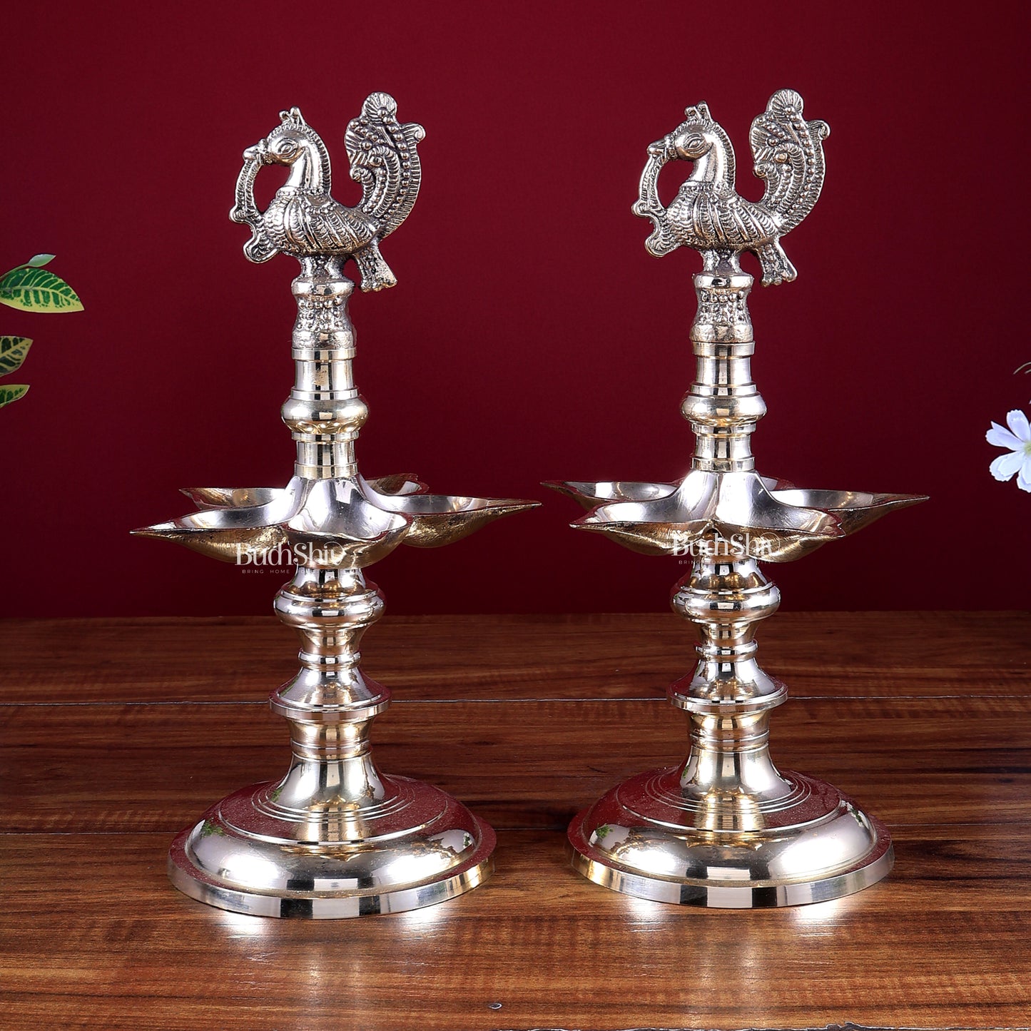 Brass Peacock Lamp Pair (Annam Pakshi Design) – Panchdeep Traditional Oil Lamps (Set of 2)