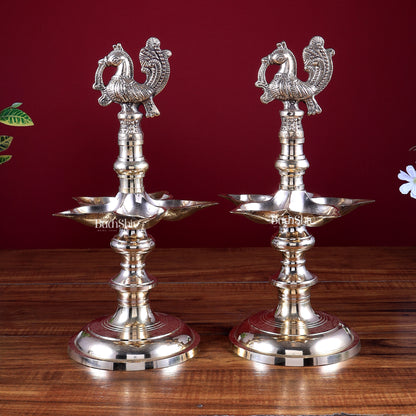 Brass Peacock Lamp Pair (Annam Pakshi Design) – Panchdeep Traditional Oil Lamps (Set of 2)