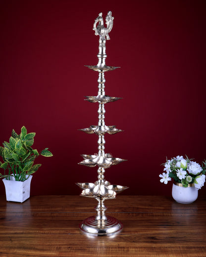Brass Peacock Annam Pakshi Lamp Diya | Multi-Tier | glossy Gold | inauguration lamp 29 inch