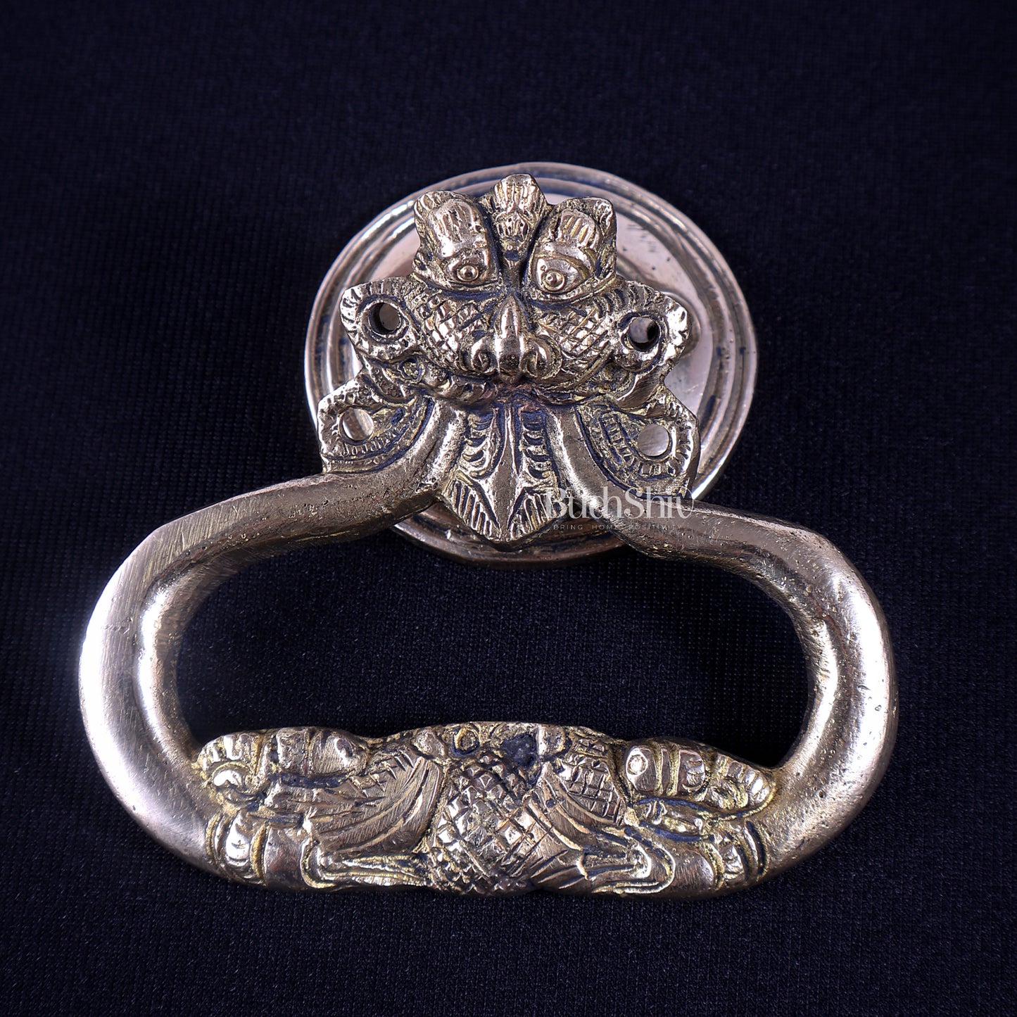 Pure Brass Yali Kirtimukha Door Knocker | Vastu Main Door Guardian 4"