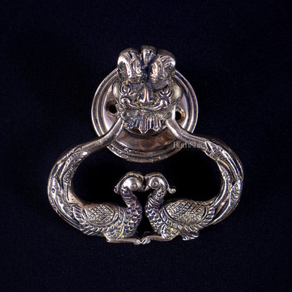 Pure Brass Yali Face Door Knocker with Dual Peacock 4"