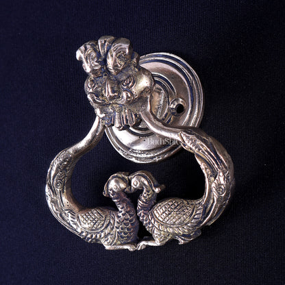 Pure Brass Yali Face Door Knocker with Dual Peacock 4"