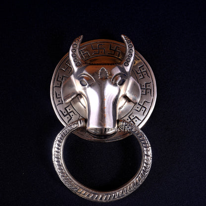 Pure Brass Nandi Face Door Knocker | Vastu Main Door Guardian