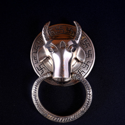 Pure Brass Nandi Face Door Knocker | Vastu Main Door Guardian