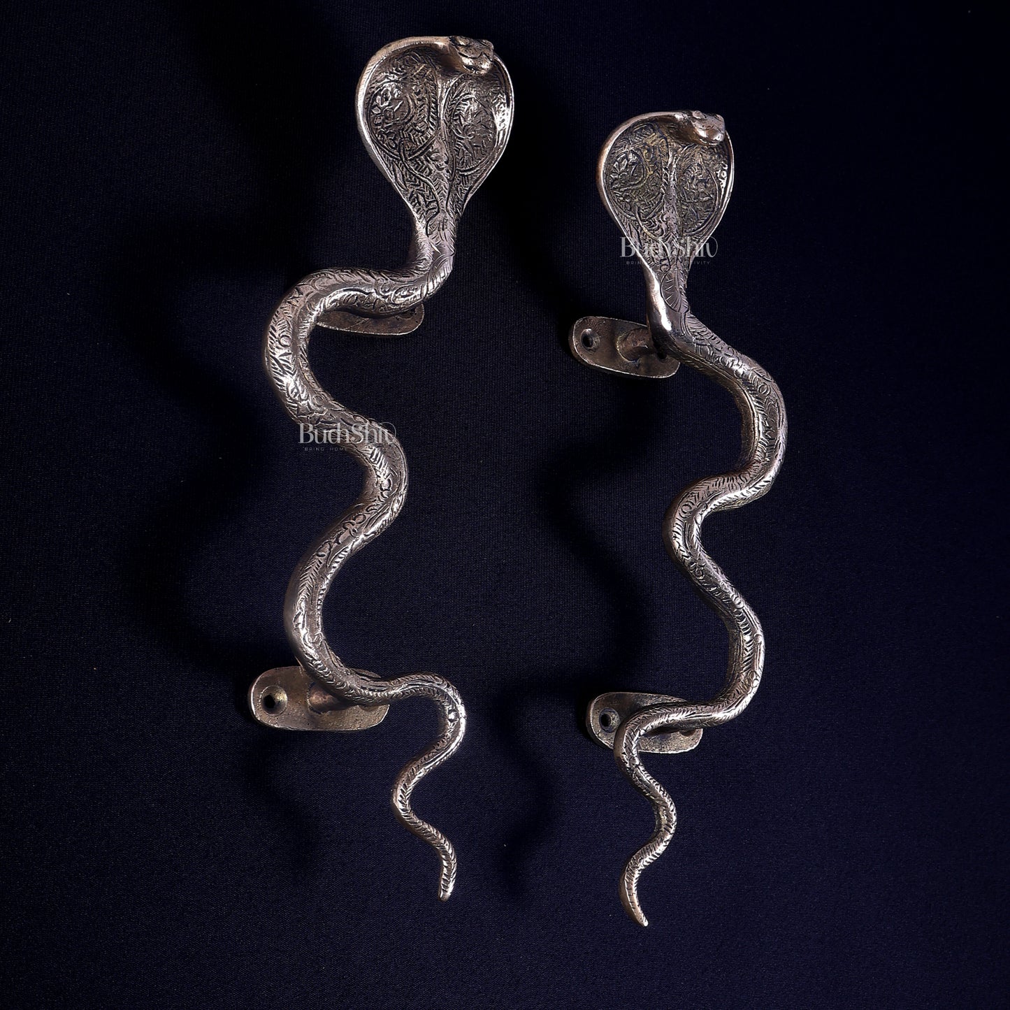 Pure Brass Naga Snake Design Door Handle Pair | Antique Main Door Hardware 11.5 inch